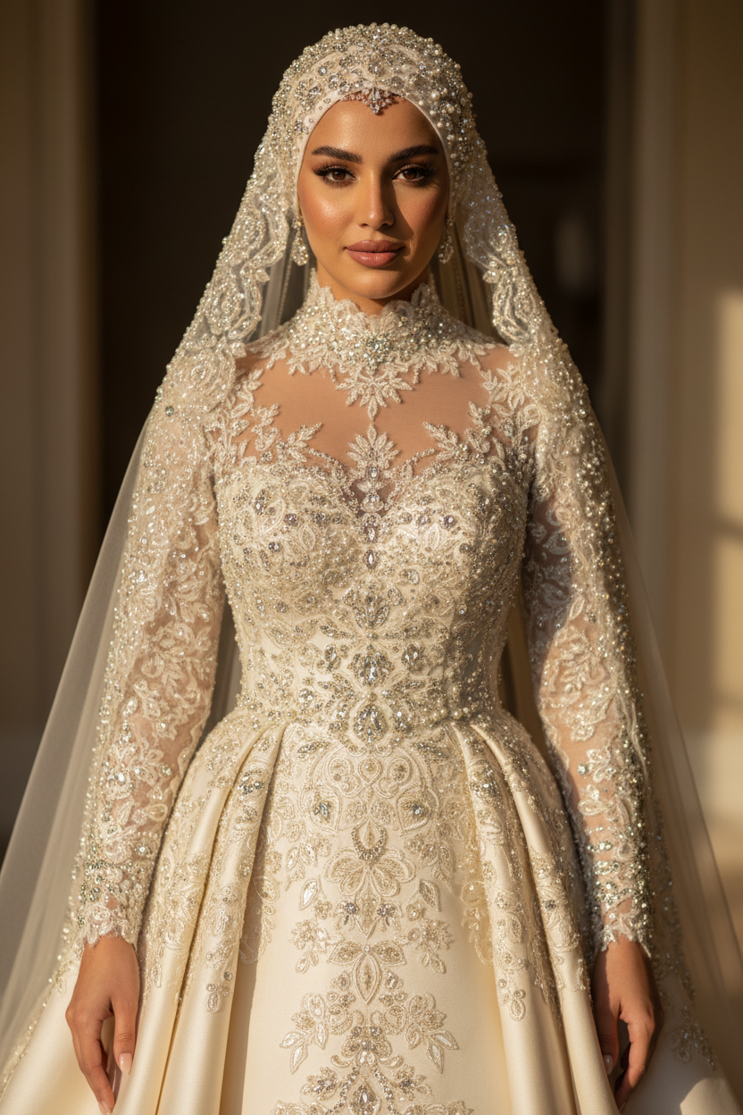 G21-011 Modesto Alta costura Línea A Vestido de novia — Vista frontal de cuerpo completo