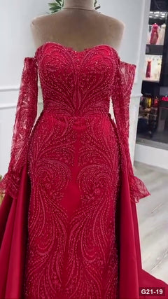G21-019 Rojo carmesí Vestido princesa Vestido de compromiso Principal Clean Frame
