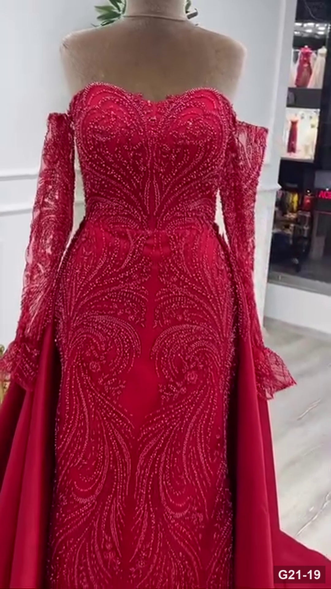 G21-019 Rojo carmesí Vestido princesa Vestido de compromiso Principal Clean Frame