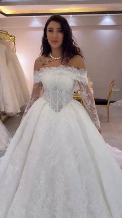 G21-020B - Vestido de novia princesa elegante marfil - GELİNLİK21