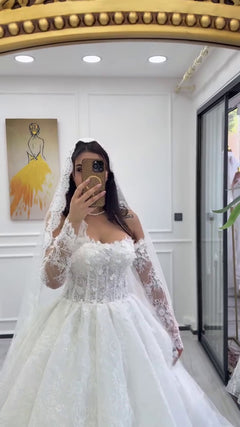 G21-021B - Vestido de novia princesa adornado marfil - GELİNLİK21