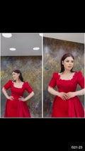 G21-023 Rojo carmesí Vestido princesa Vestido de compromiso Principal Clean Frame