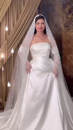 G21-025A - Vestido de novia princesa de encaje marfil - GELİNLİK21