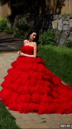 G21-039 Rojo carmesí Vestido princesa Vestido de compromiso Principal Clean Frame