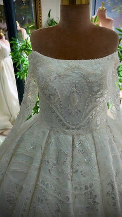 G21-043A - Vestido de novia princesa de encaje marfil - GELİNLİK21