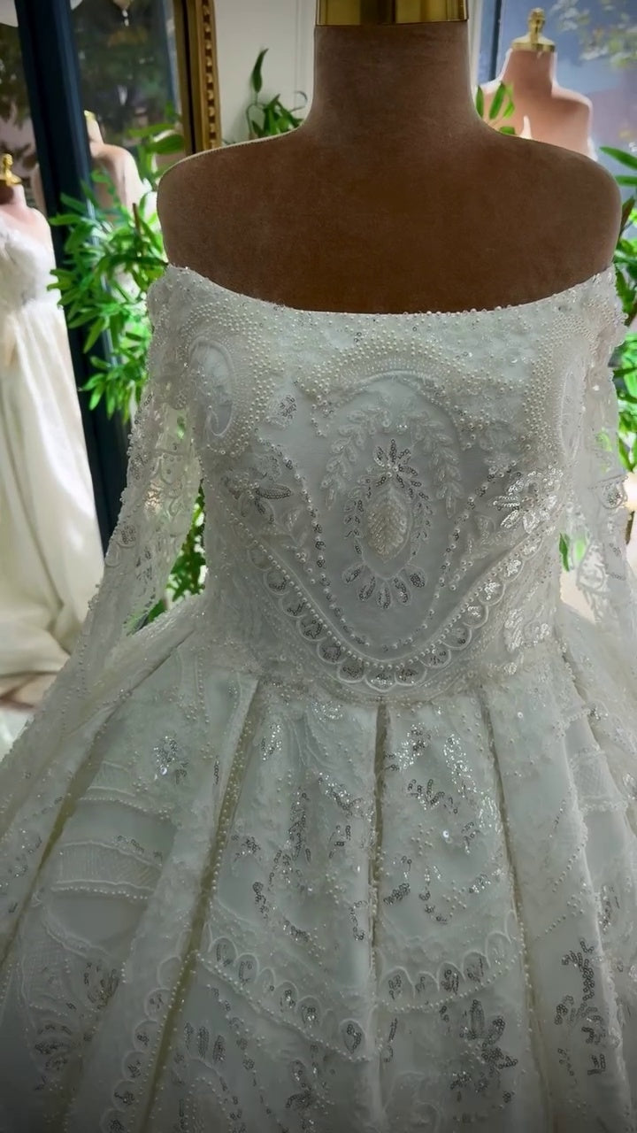 G21-043A - Vestido de novia princesa de encaje marfil - GELİNLİK21