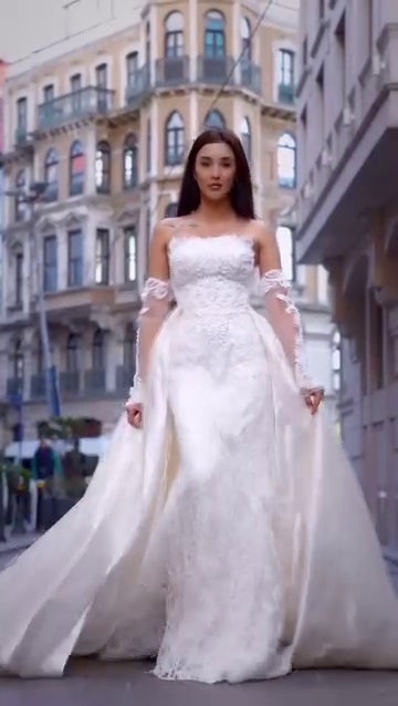 G21-047A - Vestido de novia princesa adornado marfil - GELİNLİK21