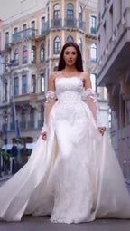 G21-047A - Vestido de novia princesa adornado marfil - GELİNLİK21