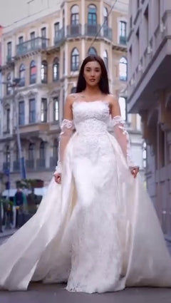 G21-047A - Vestido de novia princesa adornado marfil - GELİNLİK21