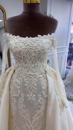 G21-052A - Vestido de novia princesa de encaje marfil - GELİNLİK21