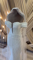 G21-061A - Vestido de novia princesa de encaje color champán - GELİNLİK21
