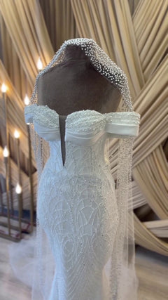 G21-061A - Vestido de novia princesa de encaje color champán - GELİNLİK21