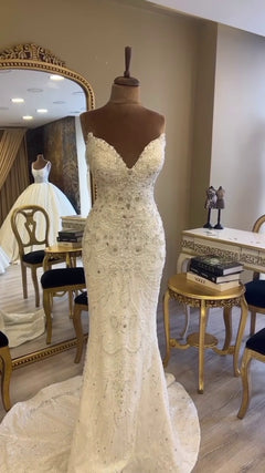 G21-064A - Vestido de novia princesa de encaje color champán - GELİNLİK21