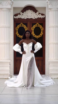 G21-066A - Vestido de novia princesa marfil con cristales y pedrería - GELİNLİK21