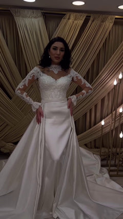 G21-072A - Vestido de novia princesa de encaje marfil - GELİNLİK21