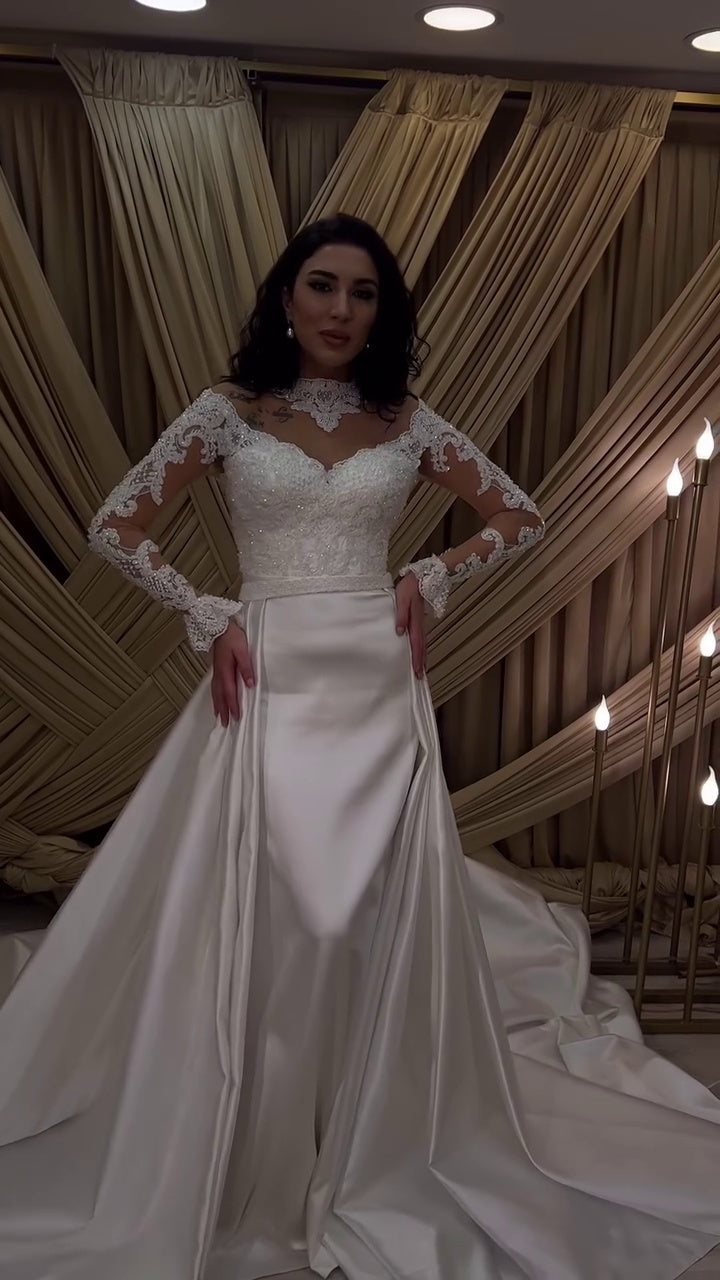 G21-072A - Vestido de novia princesa de encaje marfil - GELİNLİK21
