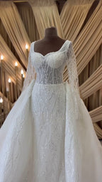 G21-083A - Vestido de novia princesa de encaje marfil - GELİNLİK21