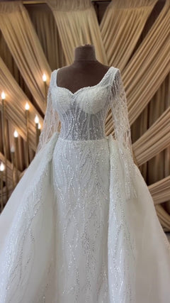G21-083A - Vestido de novia princesa de encaje marfil - GELİNLİK21
