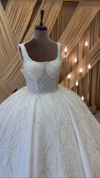 G21-086A - Vestido de novia princesa de encaje marfil suave con pedrería - GELİNLİK21