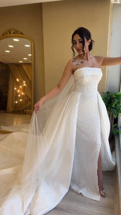 G21-087A - Vestido de novia princesa de encaje marfil con pedrería - GELİNLİK21