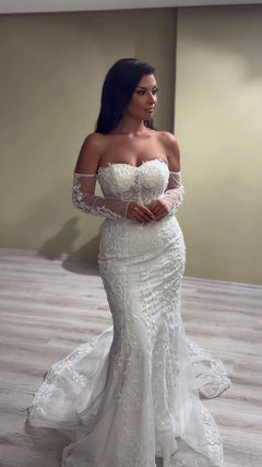 G21-088A - Vestido de novia princesa de encaje marfil suave con pedrería - GELİNLİK21