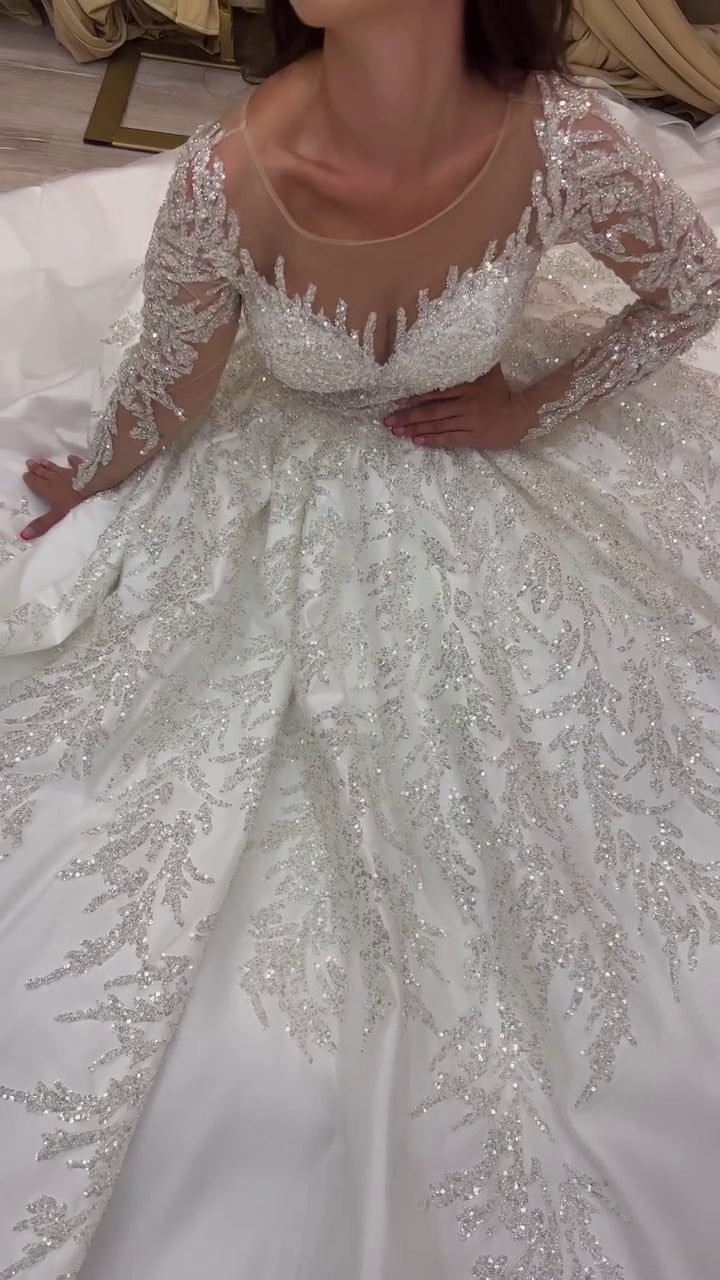 G21-089A - Marfil suave Adornado Vestido princesa Vestido de novia - GELİNLİK21