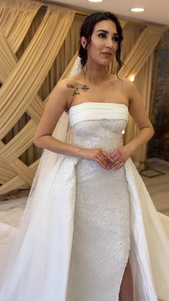G21-092A - Vestido de novia princesa adornado marfil - GELİNLİK21