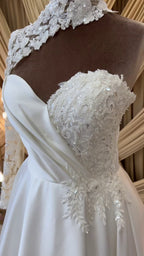 G21-098A - Vestido de novia princesa de encaje marfil con pedrería - GELİNLİK21