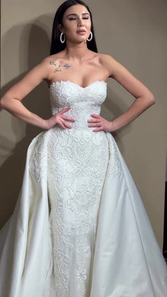 G21-100A - Vestido de novia princesa de encaje marfil con pedrería - GELİNLİK21