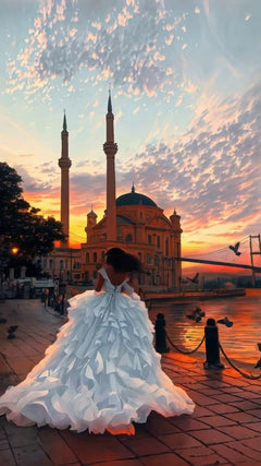 G21-111A - Vestido de novia princesa de encaje marfil suave con pedrería - GELİNLİK21