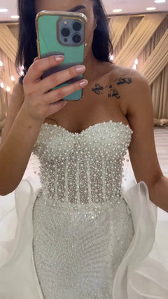 G21-114A - Vestido de novia princesa de encaje marfil suave con pedrería - GELİNLİK21