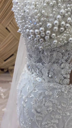 G21-116A - Vestido de novia princesa de encaje marfil suave con pedrería - GELİNLİK21