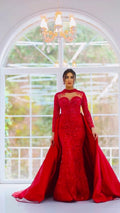 G21-118A - Vestido de novia princesa de encaje carmesí con pedrería - GELİNLİK21