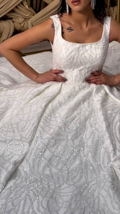 G21-119A - Vestido de novia princesa de encaje marfil con pedrería - GELİNLİK21
