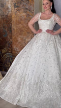 G21-120A - Vestido de novia princesa de encaje marfil con pedrería - GELİNLİK21