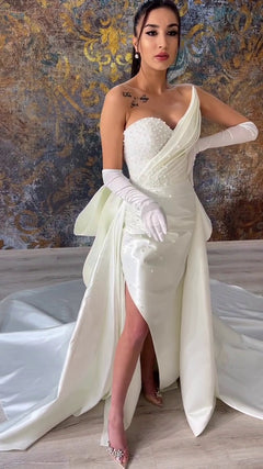 G21-123A - Vestido de novia princesa de encaje marfil con pedrería - GELİNLİK21