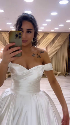 G21-125A - Vestido de novia princesa de encaje marfil con pedrería - GELİNLİK21