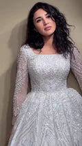 G21-126A - Vestido de novia princesa de encaje marfil suave con pedrería - GELİNLİK21