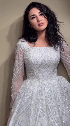 G21-126A - Vestido de novia princesa de encaje marfil suave con pedrería - GELİNLİK21