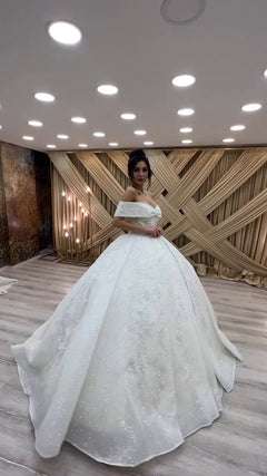G21-128A - Vestido de novia princesa de encaje marfil suave con pedrería - GELİNLİK21