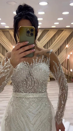 G21-130A - Vestido de novia princesa de encaje marfil suave con pedrería - GELİNLİK21