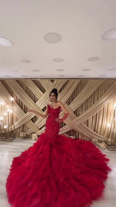 G21-132A - Vestido de novia princesa elegante carmesí - GELİNLİK21