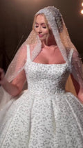 G21-133A - Vestido de novia princesa de encaje marfil con pedrería - GELİNLİK21