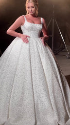 G21-136A - Vestido de novia princesa de encaje marfil suave con pedrería - GELİNLİK21