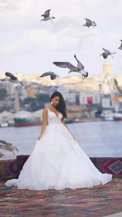 G21-141A - Vestido de novia princesa adornado marfil - GELİNLİK21