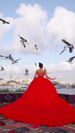 G21-142A - Vestido de novia princesa elegante carmesí - GELİNLİK21