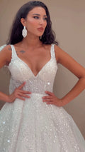 G21-144A - Vestido de novia princesa de encaje marfil suave con pedrería - GELİNLİK21