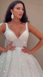 G21-144A - Vestido de novia princesa de encaje marfil suave con pedrería - GELİNLİK21
