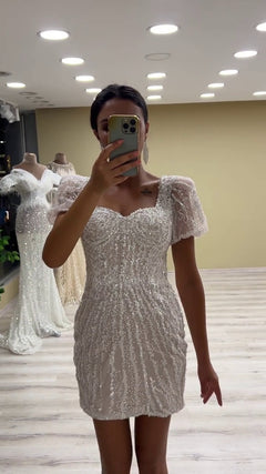 G21-147A - Vestido de novia princesa de encaje marfil con pedrería - GELİNLİK21