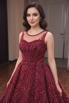 CANX Yakın Çekim - Borgoña Cristal Leaf Vestido